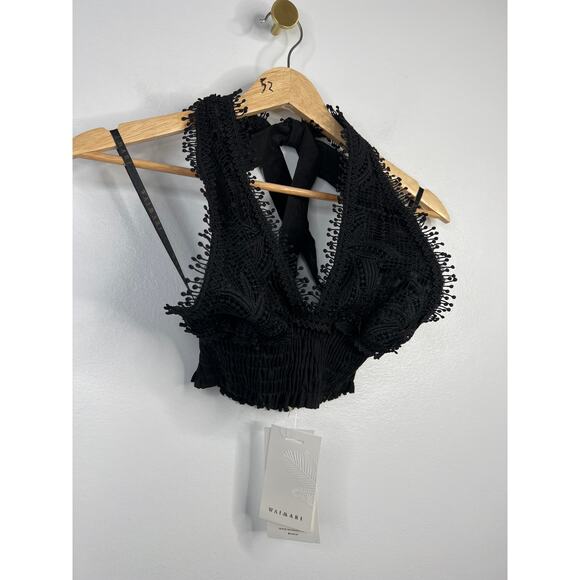 Waimari Pia Lace Halter Neck Sleeveless Crop Top Women's Black Size: XS NWT - Picture 3 of 9